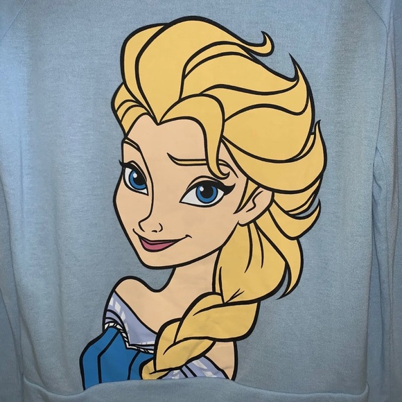 Women’s M DISNEY FROZEN QUEEN ELSA Ice Blue Soft Knit L/S Crewneck Top NWTS $34 - Picture 2 of 8